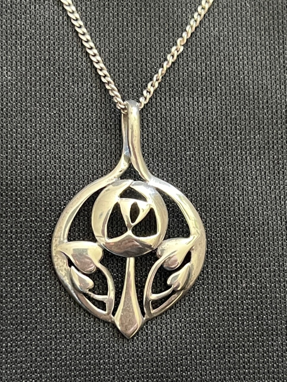 Hand Crafted Silver Floral Cutout Pendant Necklace - 18” chain